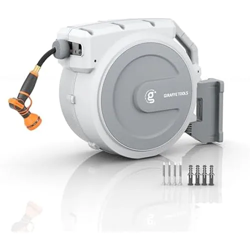 Giraffe Tools Retractable Garden Hose Reel – 130ft Heavy-Duty Hose with Auto Rewind