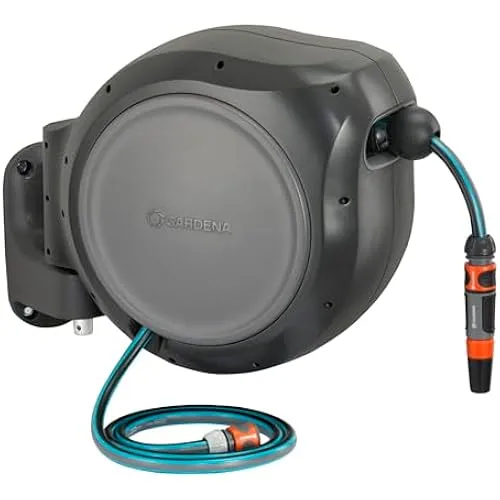 Gardena 8055-U Wall-Mounted Retractable Hose Reel 82ft with Hose Guide